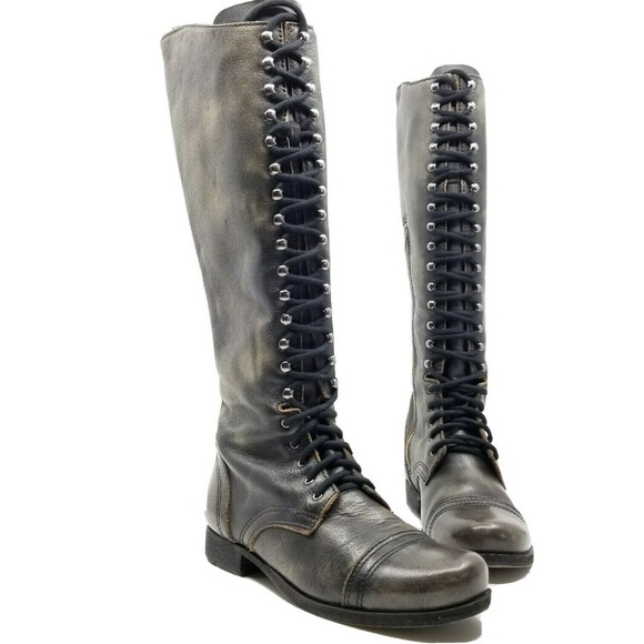Abee Combat Knee High Tall Boots Gray 